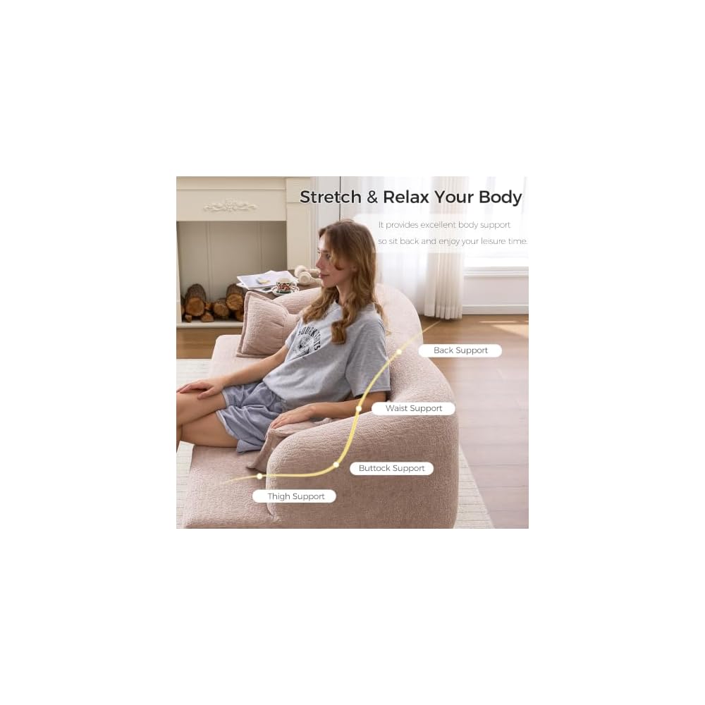 2-in-1 Foldable Sofa Bed with Curved Backrest for Small Spaces (Apricot)