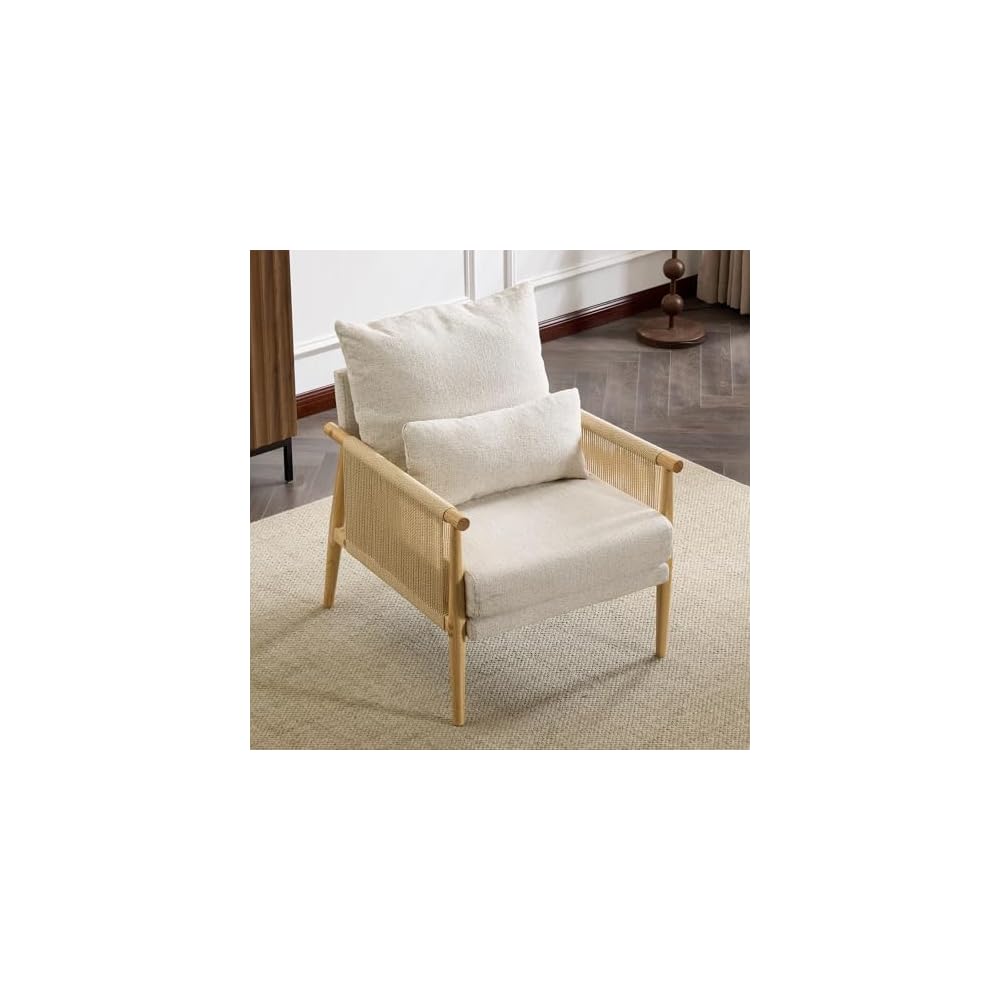 Cozy Accent Chair Braid Arms, Beige