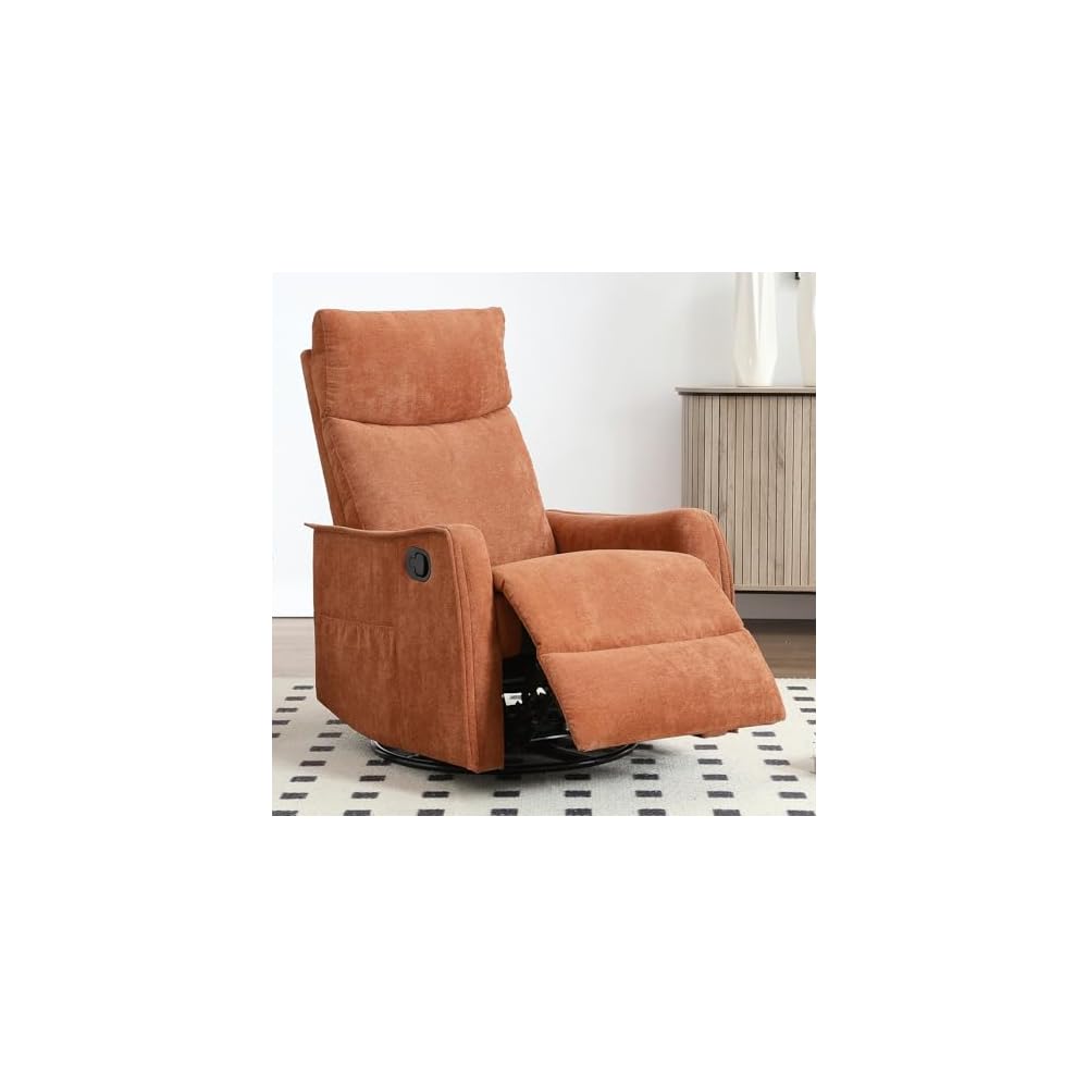 Swivel Rocker Recliner Chair, 360° Swivel Recliner with Heat and Massage, Rocker Recliner Nursery Glider Chair with Side Pockets for Living Room