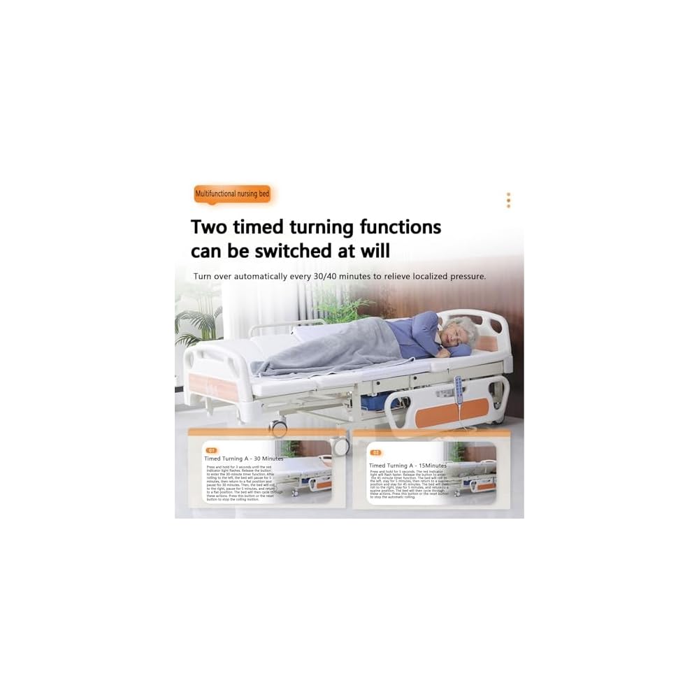 10 Function Electric Medical Beds with Lateral Tilting, Full Electric Hospital Beds for Home use with Air Cushion, IV Pole, Quiet Wheels, Up to 530 LBS