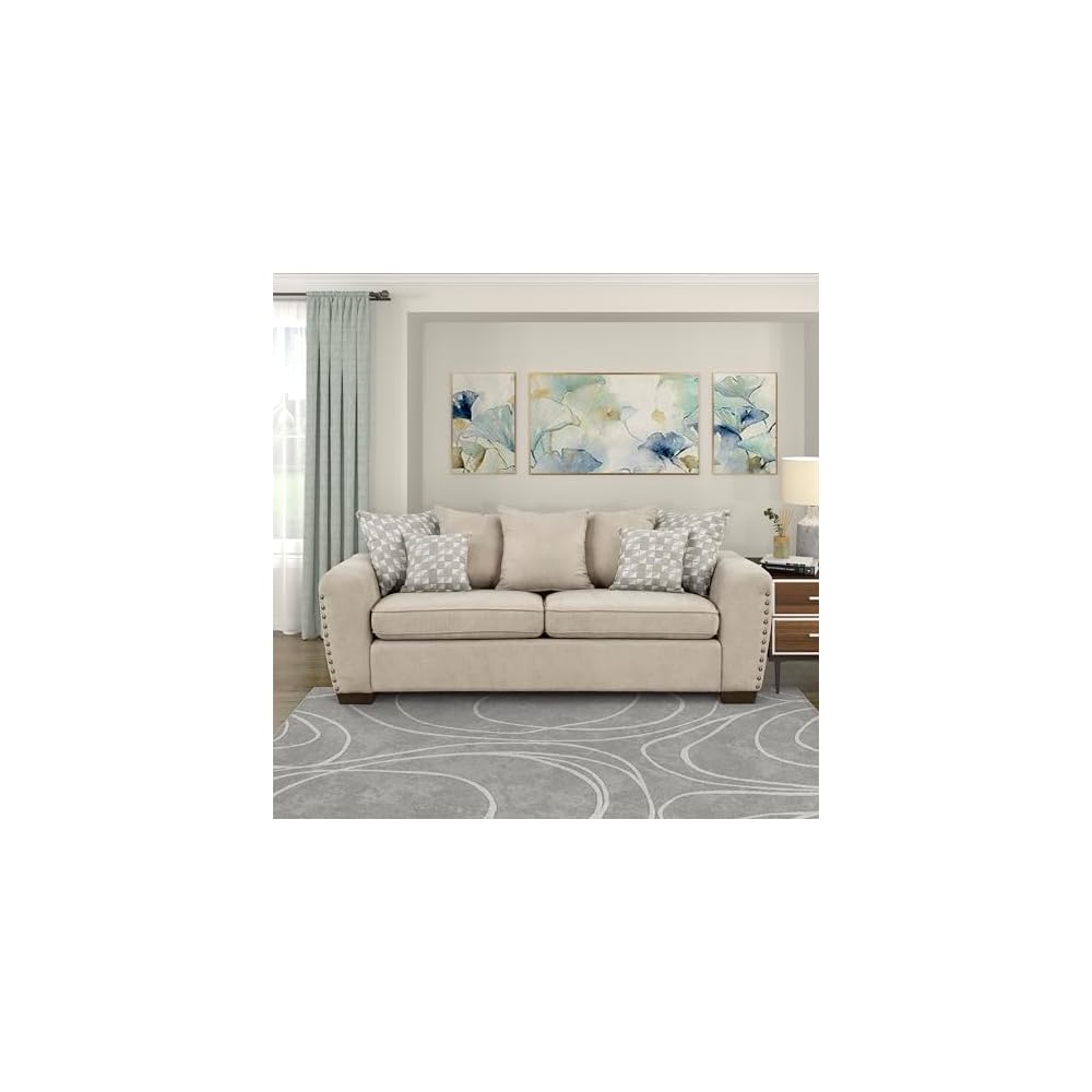 Akzentstuhl, Polstersessel aus Chenille, Einzelsessel mit 3 Kissen, Holzbeine, Armlehnen im Track-Design, Ziernägel, moderner Sessel für Wohnzimmer/Schlafzimmer/Büro/Wartezimmer, Grau