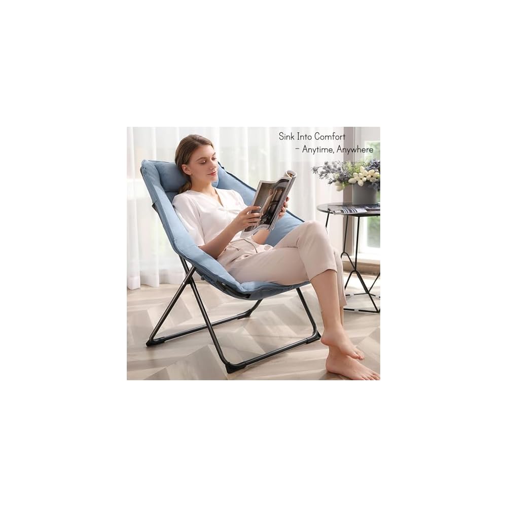 Hexagon Foldable Living Room Chair, Saucer Chair for Adults, Comfy Bedroom Lounge Chair, Moon Chair, Lazy Folding Chair for Dorm Rooms(Chair-Blue)
