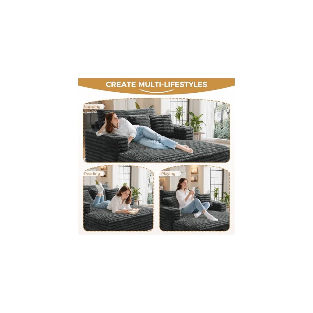 60" übergroße Indoor-Chaiselongue mit Holzrahmen, Dunkelgrau