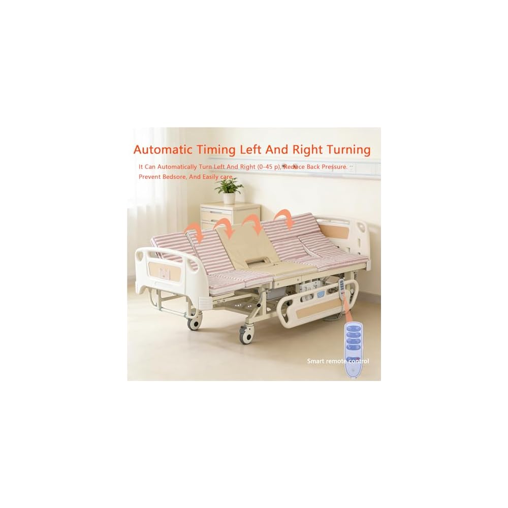 10 Function Electric Medical Beds with Lateral Tilting, Full Electric Hospital Beds for Home use with Air Cushion, IV Pole, Quiet Wheels, Up to 530 LBS