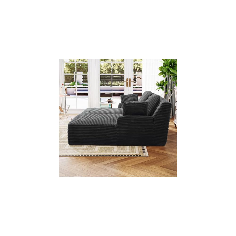 Übergroßer Loungesessel für den Innenbereich, rahmenloses Cord-Schlafsofa, tiefe Sitzgelegenheit, Lesesessel, Cloud-Sofa für das Wohnzimmer, kein Aufbau erforderlich (Schwarz, Doppelgröße)