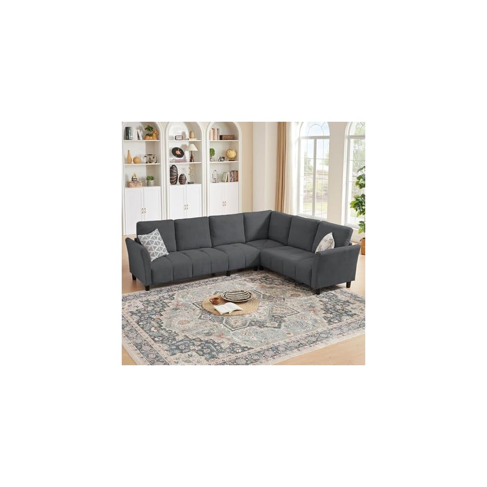 102" Convertible Sectional Sofa Couch, L Shaped Couch with Back Cushions, Modern Upholstered 6-Seat Reversible Sofa Set for Living Room, Apartment, Office, Dark Grey