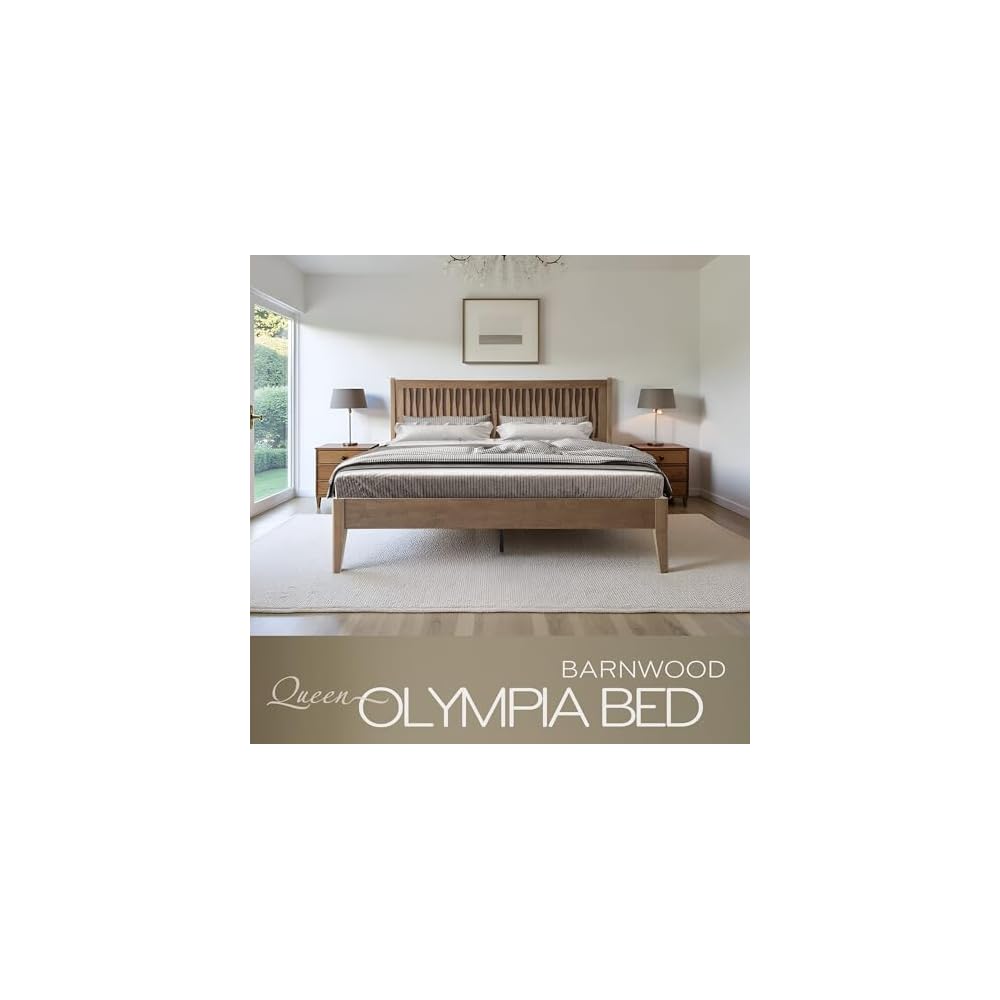 Queen-Size-Bettgestell mit Kopf- und Fußteil, Massivholz-Plattformbett, Metallbeine, stabile Struktur mit 12 Latten, kein Lattenrost erforderlich, geräuscharm und rutschfest, einfache Montage, Scheunenholz-Optik OLQ-30