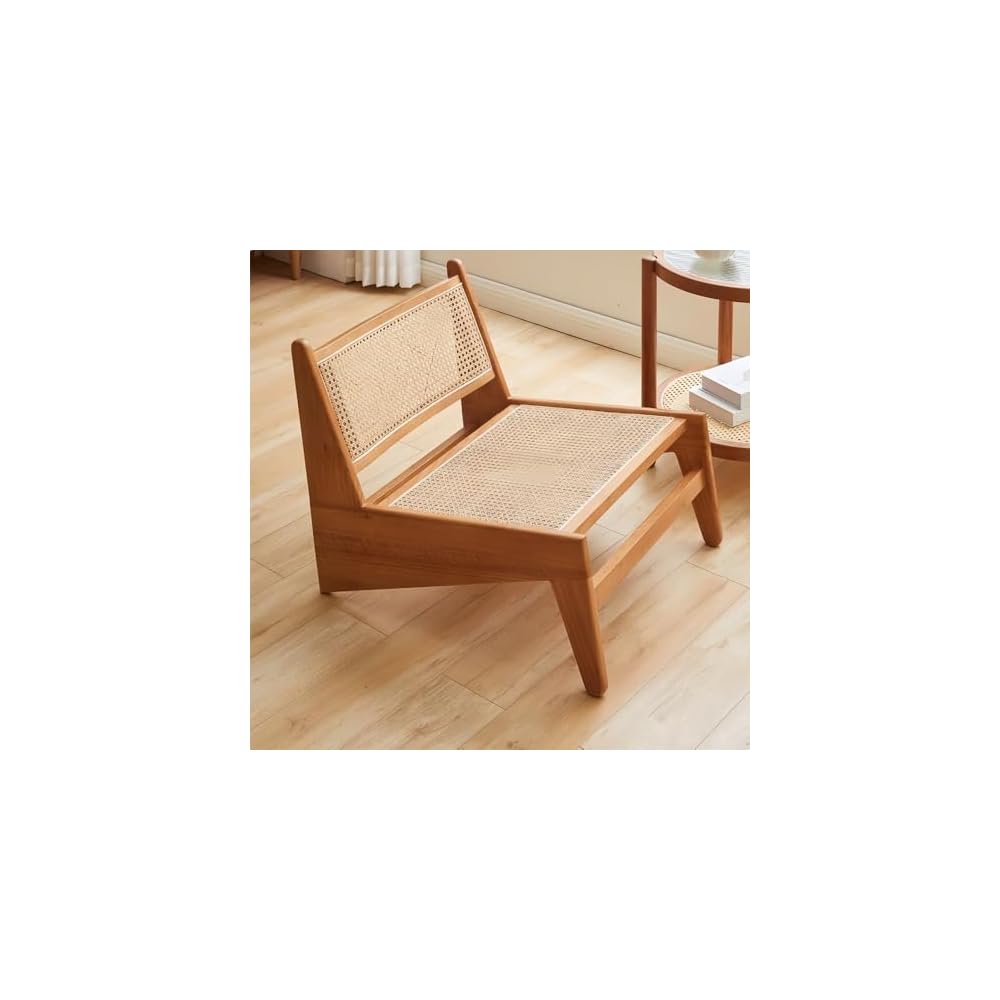 Japanese Sleek Back Support Chair - Solid Wood & Rattan Floor Seating for Balcony, Single Lounge Chair, Modern Design, Comfortable and Stylish (Brown)