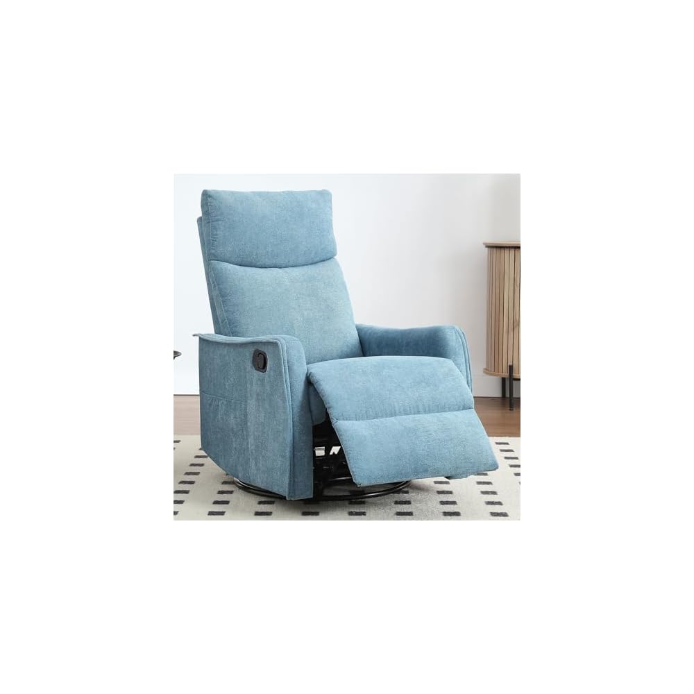 Swivel Rocker Recliner Chair, 360° Swivel Recliner with Heat and Massage, Rocker Recliner Nursery Glider Chair with Side Pockets for Living Room