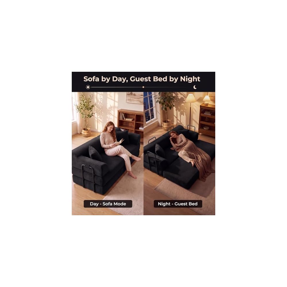 79" High‑Back Convertible Futon Sofa Bed, Boneless Couch for Living Room