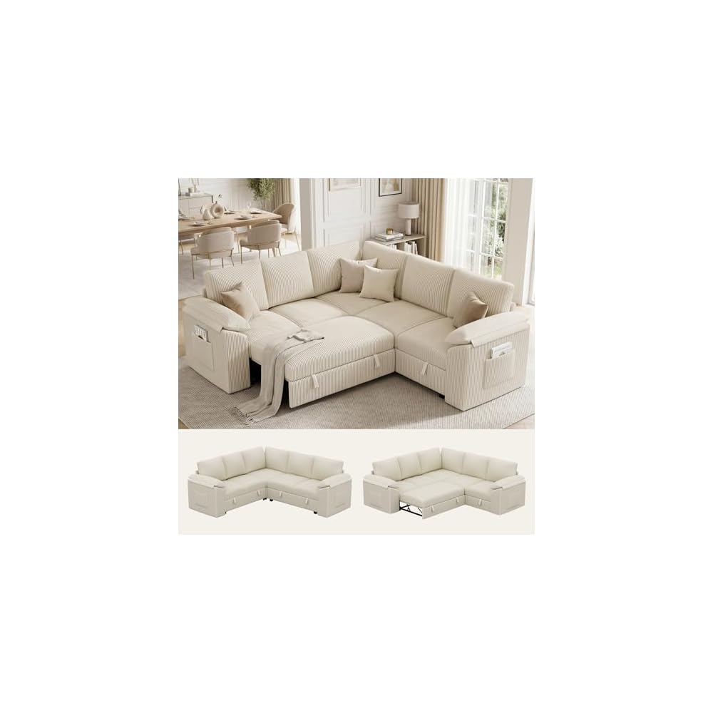 86 Inch Sectional Sleeper Sofa, Sectional Couches with Pull Out Couch Bed
