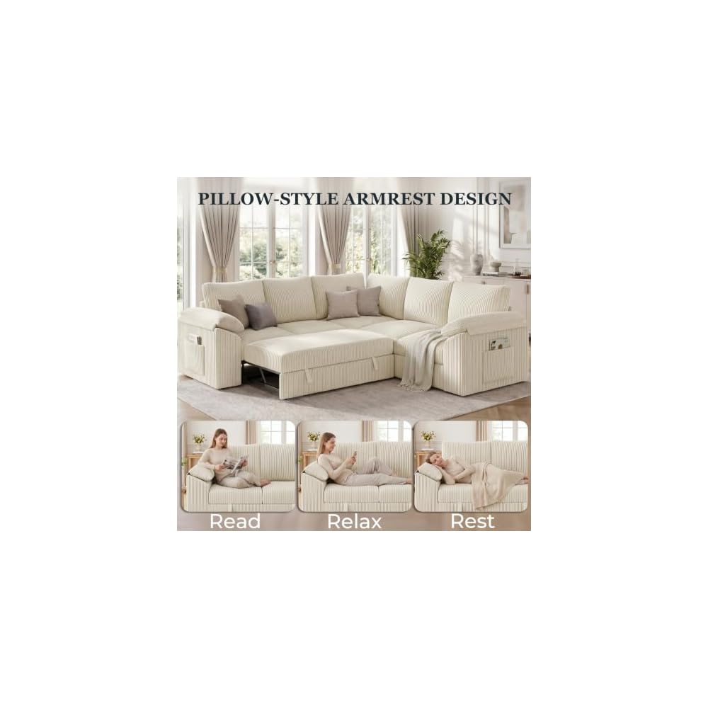 86 Inch Sectional Sleeper Sofa, Sectional Couches with Pull Out Couch Bed