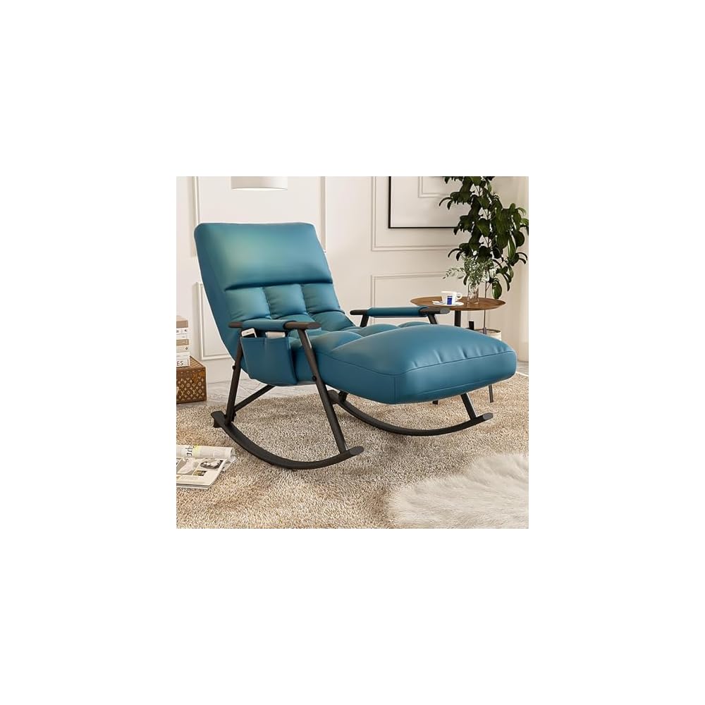High Back Metal Rocking Chair - Modern Glider Armchair for Living Room & Bedroom, 440Lbs Capacity, Stylish Grey with Black Feet, Comfortable Rocker Chair