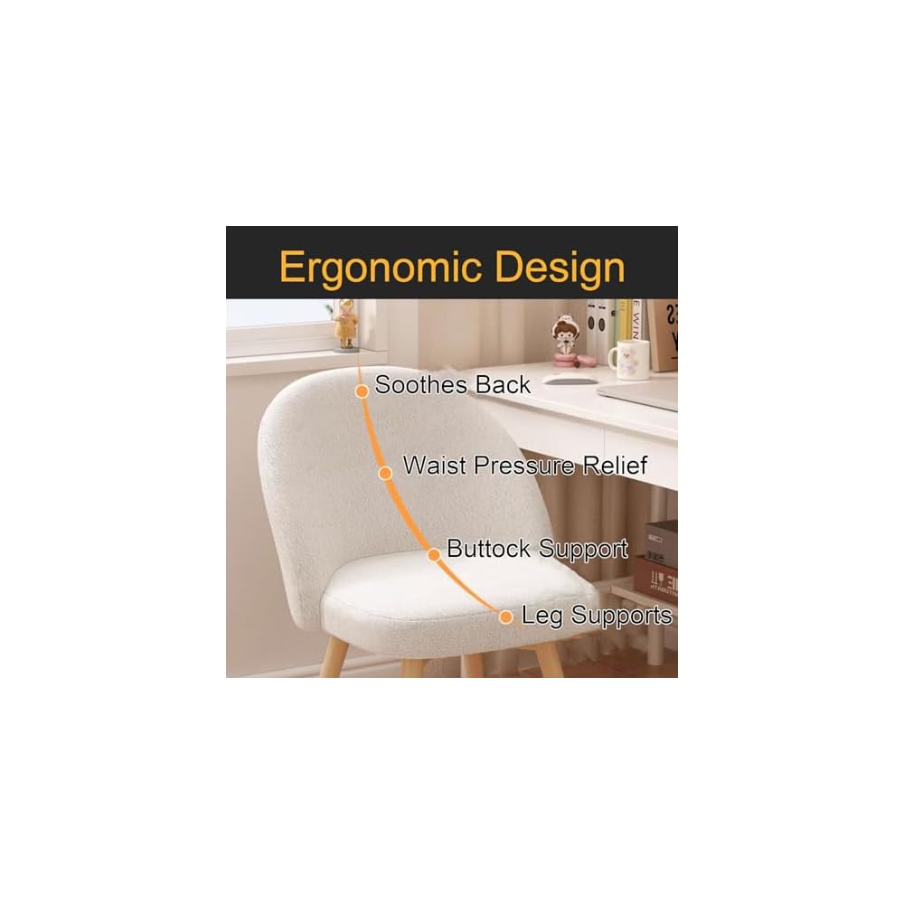 Blue Cotton Linen Swivel Vanity Chair with Back, Stylish Wood Legs for Bedroom & Beauty Room, Comfortable Makeup Chair, Modern Design, Home Decor Furniture