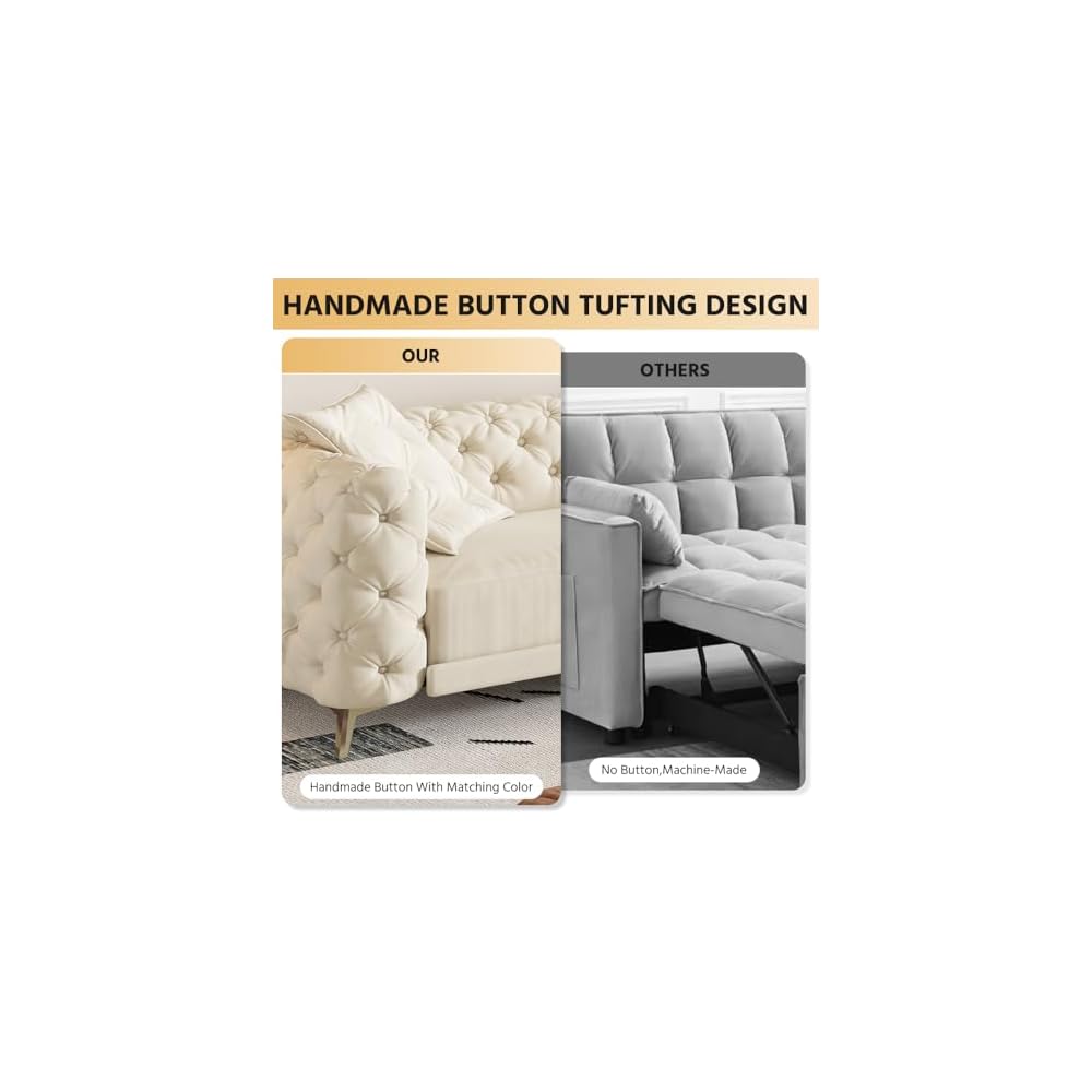 97.7" Convertible Sleeper Sofa Bed, 3 in 1 Pull Out Sofa Bed, Button Tufted Modern Sofa, 4-Seater Couch with Movable Ottoman for Living Room, Bedroom, Apartment, Beige