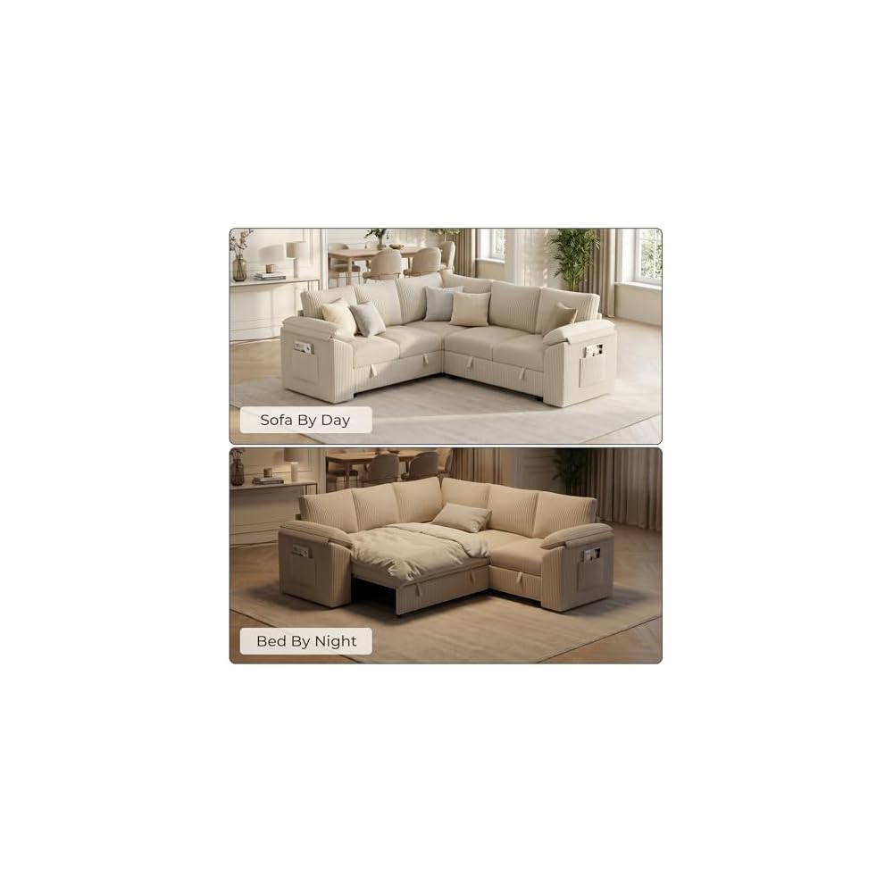 86 Inch Sectional Sleeper Sofa, Sectional Couches with Pull Out Couch Bed