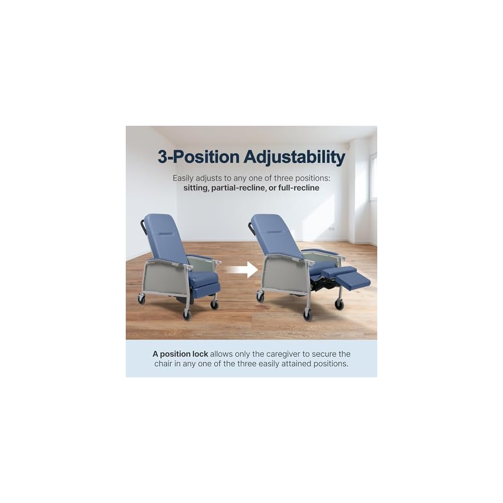 Lumex 3-Position Medical Recliner, Reclining Geri Chair with Wheels, Blue Ridge
