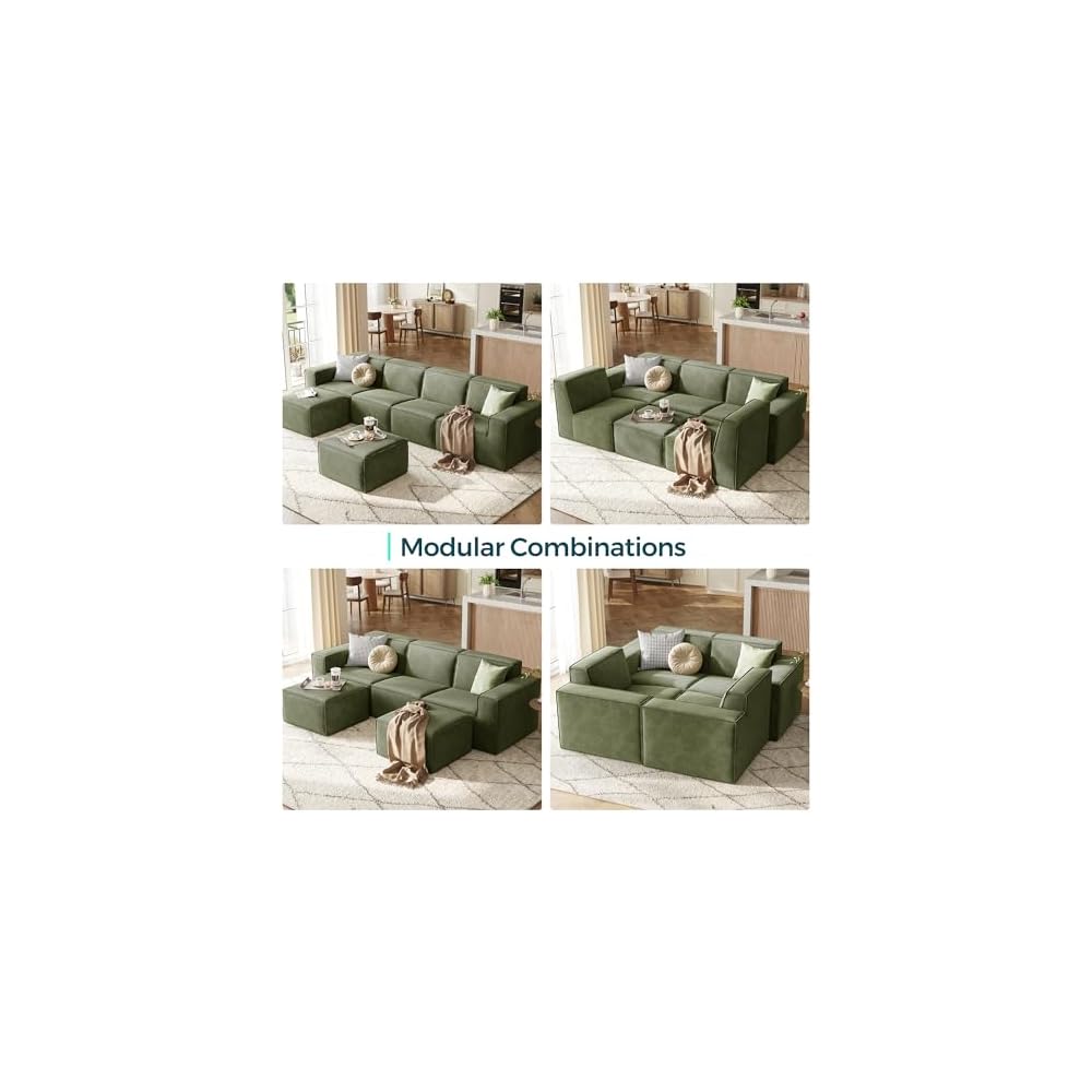 Modulares Polsterhocker-Element, bequemer, rahmenloser Cord-Hocker für Wohnzimmer-Sofas, keine Montage erforderlich, Grün