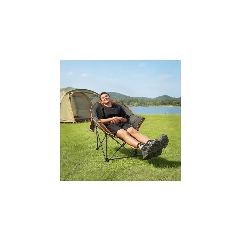 Oversized Padded Comfy Camping Chair with Removable Footrest,Orange