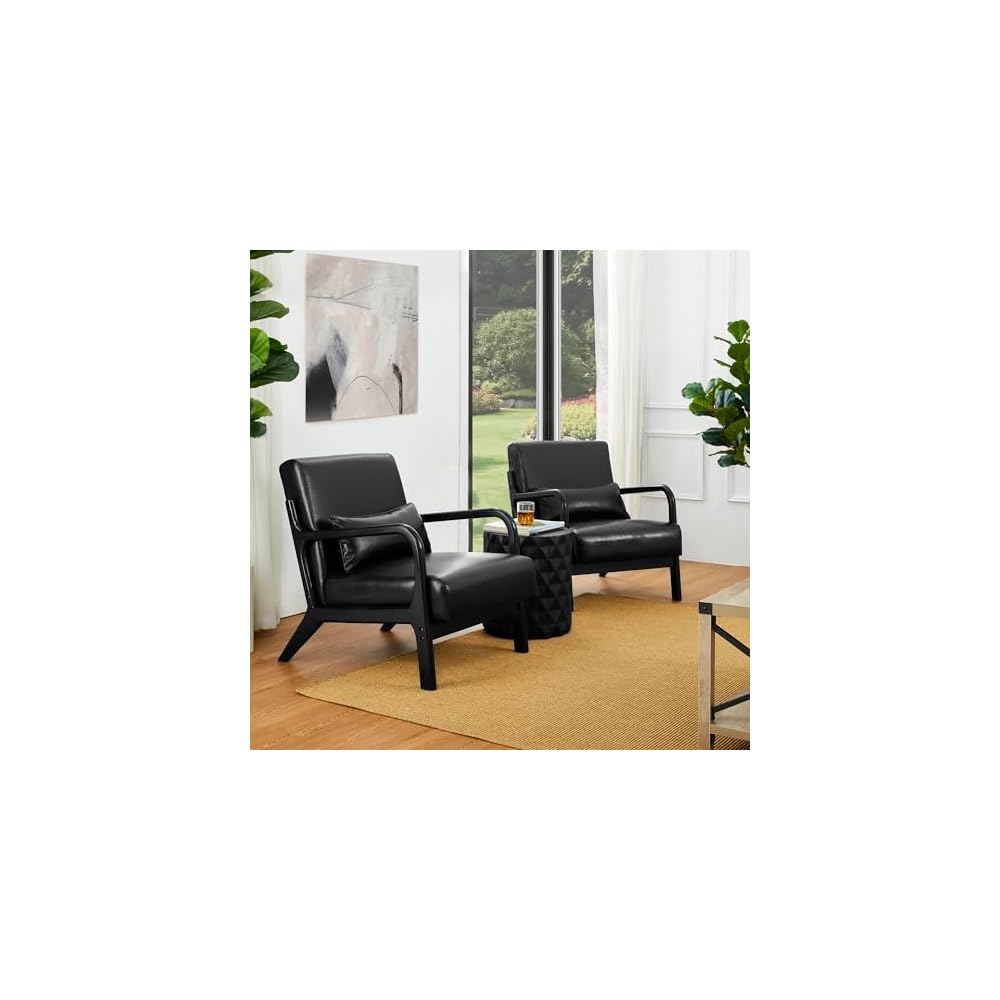 30" H Mid Century Yellowish Brown Accent Armchair, Single Reading Sofa, PU Leather Lounge Chair with Walnut Ruberwood Frame for Livingroom or Office