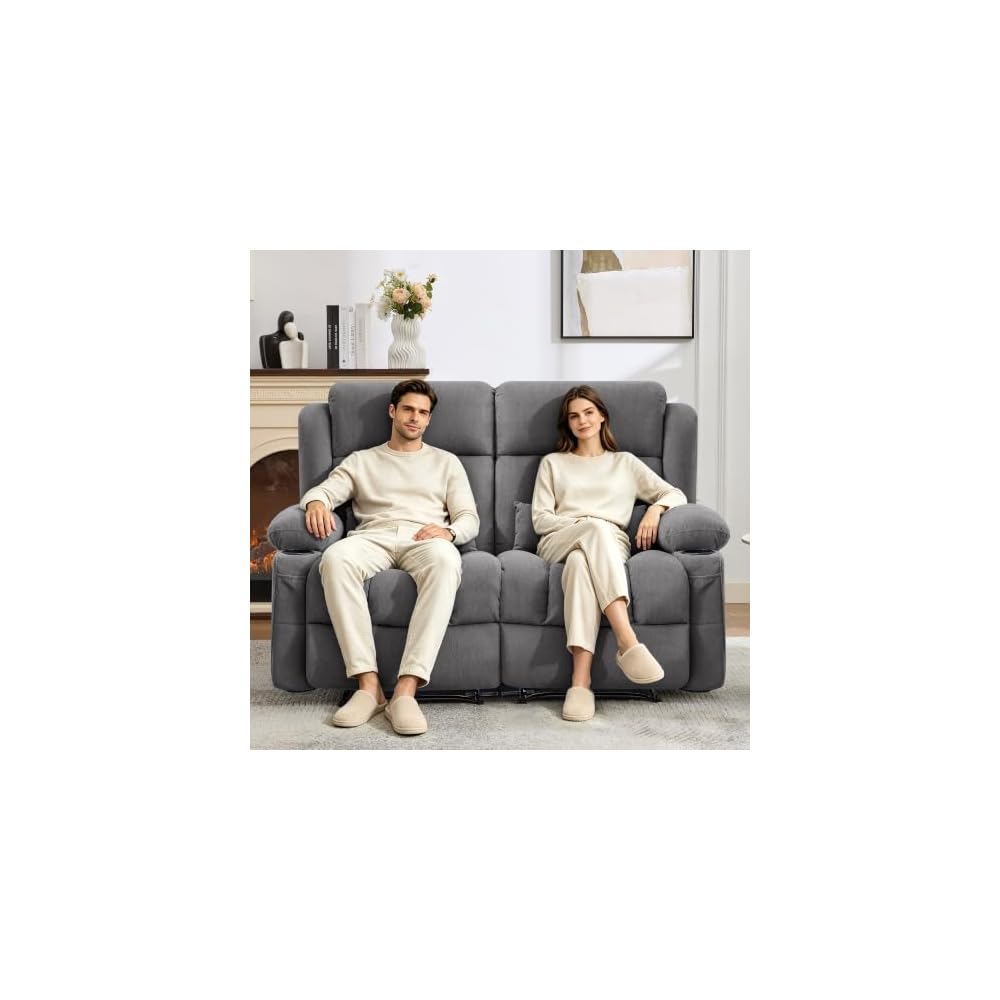 Verstellbares Zweisitzer-Sofa für das Wohnzimmer, ergonomische Rückenlehne mit Getränkehaltern & Seitentaschen
