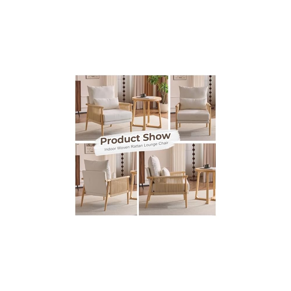 Cozy Accent Chair Braid Arms, Beige