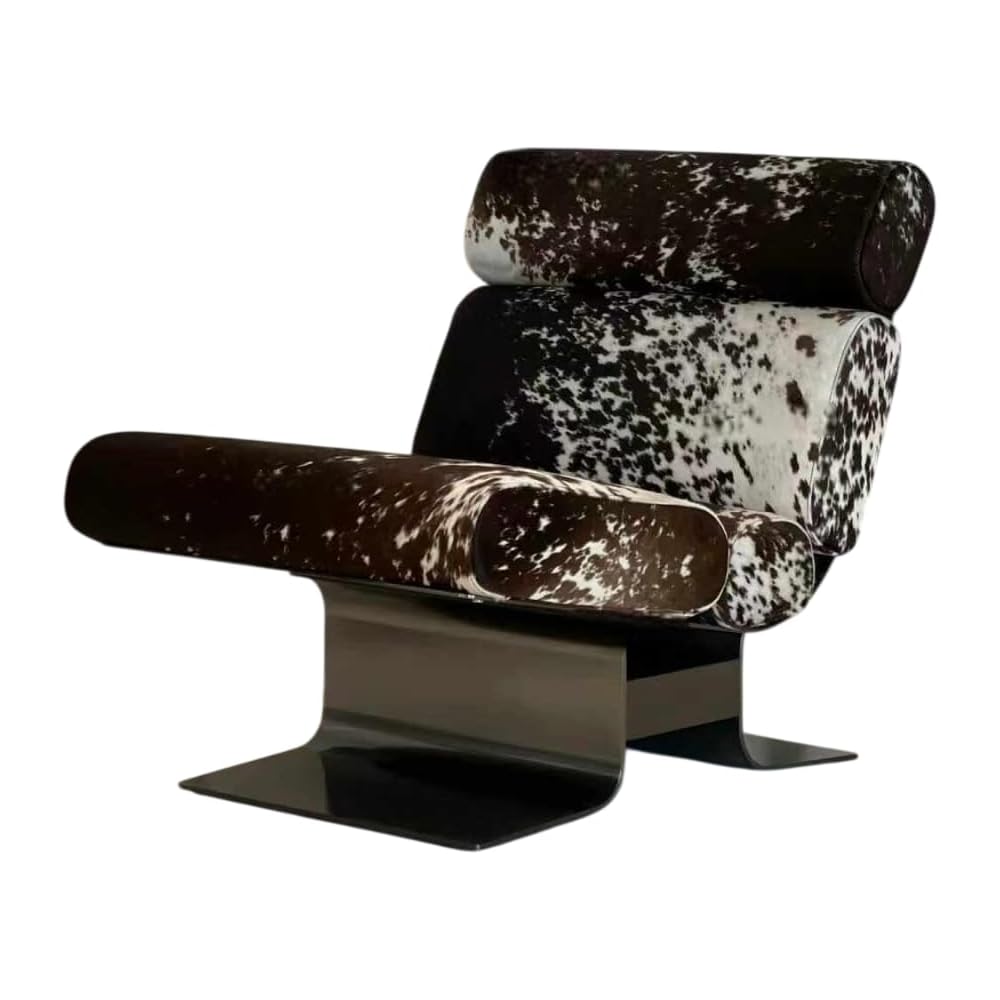 Moderner Loungesessel mit Polsterung aus echtem Fellleder, Designer-Akzentsessel mit Edelstahlgestell, luxuriöser Relaxsessel für Wohnzimmer, Schlafzimmer oder Balkon