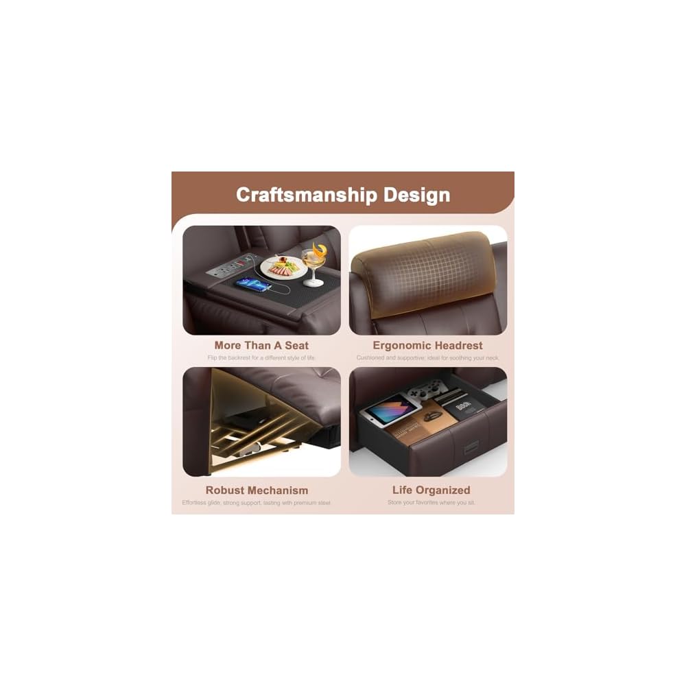 Loveseat-Relaxsofa, übergroßes Relaxsofa, Massage-Relaxsofa mit USB- & Typ-C-Anschluss, Stauraum & Getränkehaltern, Relax-Couch, platzsparende Wandabstand-Relaxsofas für Wohnzimmer & Wohnmobil