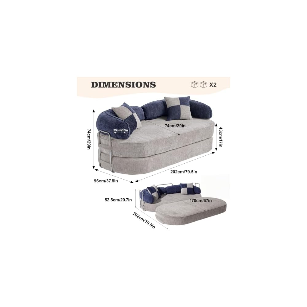 5-in-1 Curved Boneless Couch, 79" Cloud Sofas with Memory Foam