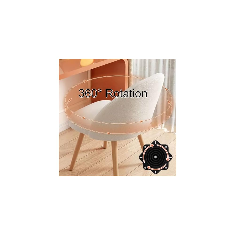 Blue Cotton Linen Swivel Vanity Chair with Back, Stylish Wood Legs for Bedroom & Beauty Room, Comfortable Makeup Chair, Modern Design, Home Decor Furniture