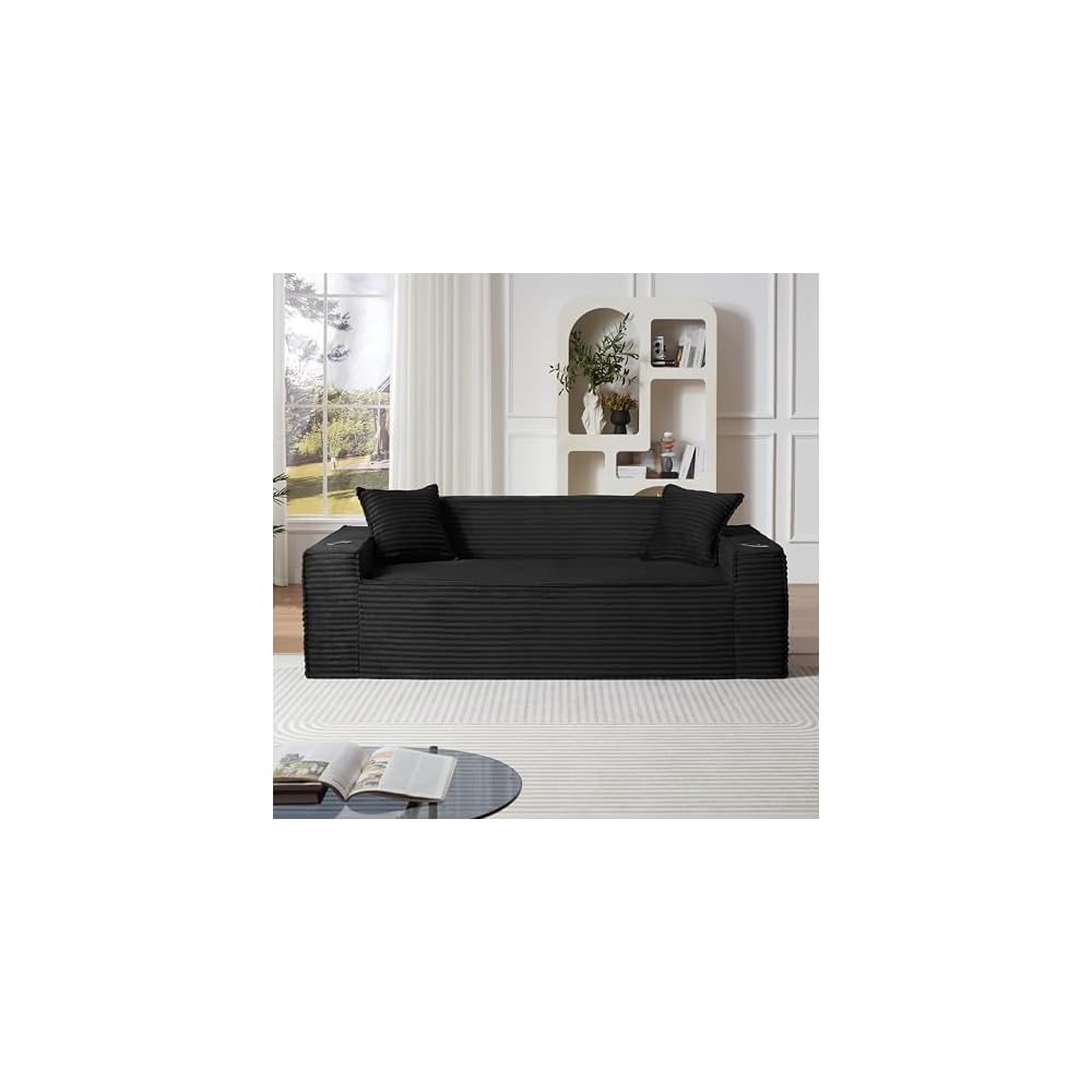 Cloud Loveseat Boneless Sofa Couch in a Box with Cupholders, Modern Corduroy Compressed Sofa for Living Room, 3 Seater High-Density Foam Couch with Pillows, No Assembly Required