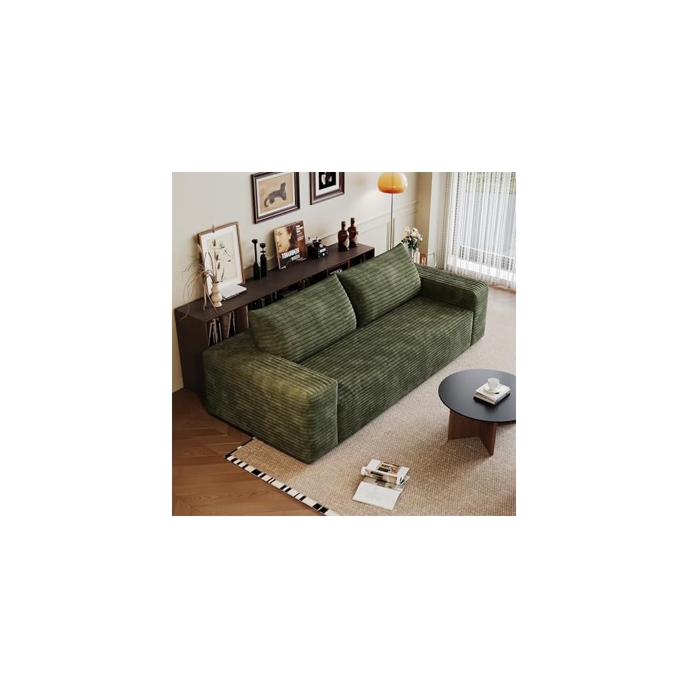 71" Loveseat Sofa in a Box,Plush Corduroy Fabric Deep Seat Couch,No Assembly Required,Space-Saving Design,Comfy Seater Sofa for Living Room, Apartment, Bedroom & Office,Modern,Green