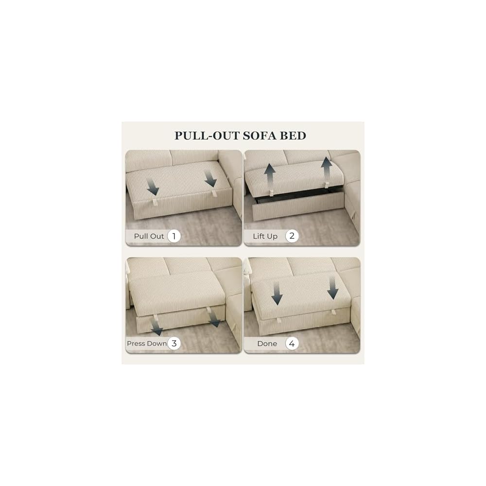 86 Inch Sectional Sleeper Sofa, Sectional Couches with Pull Out Couch Bed