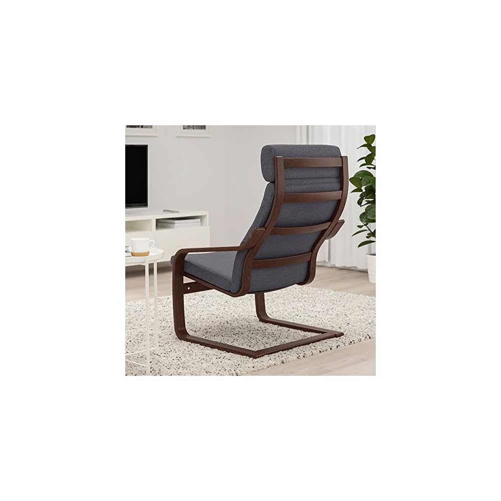 POÄNG Armchair, brown/Skiftebo dark grey