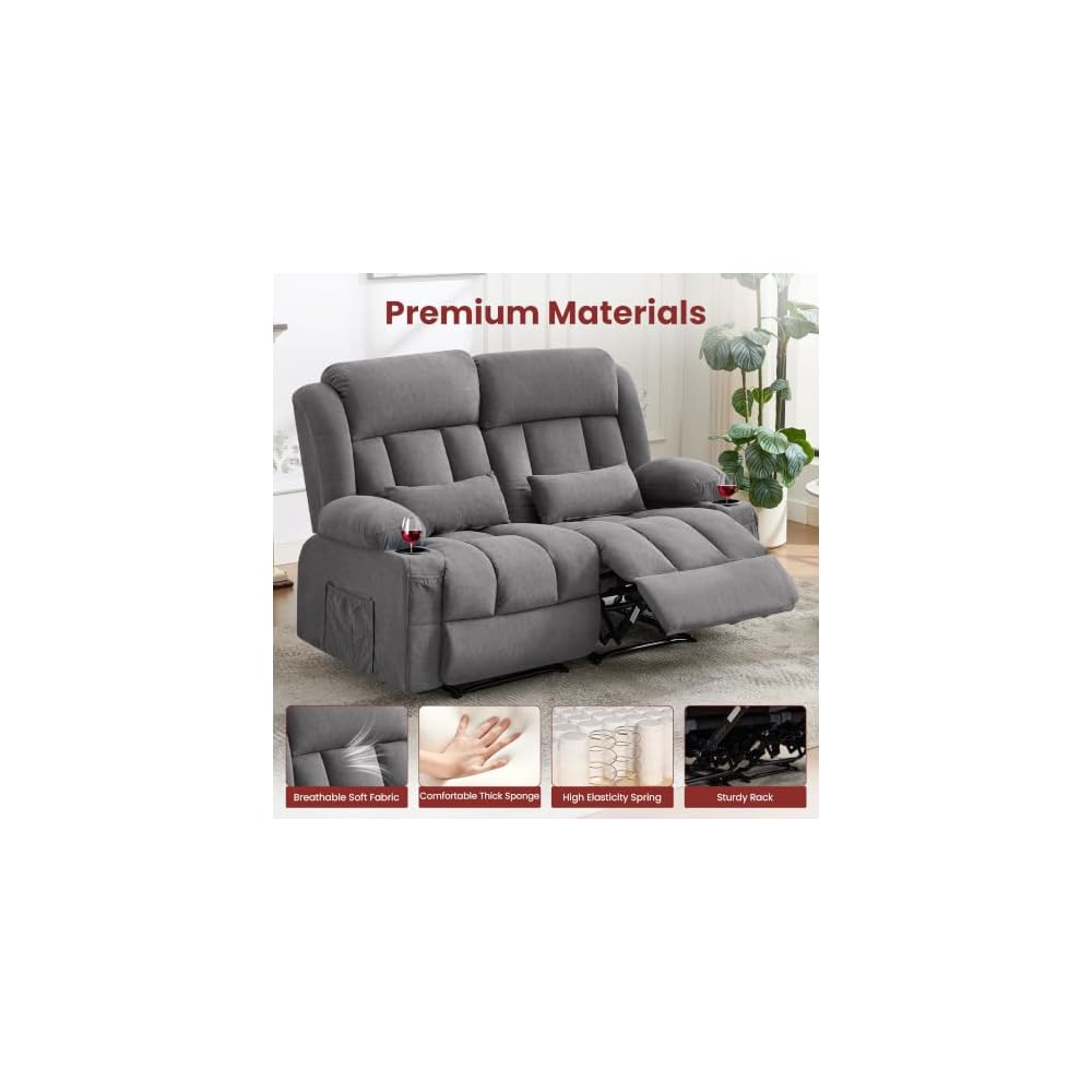 Verstellbares Zweisitzer-Sofa für das Wohnzimmer, ergonomische Rückenlehne mit Getränkehaltern & Seitentaschen