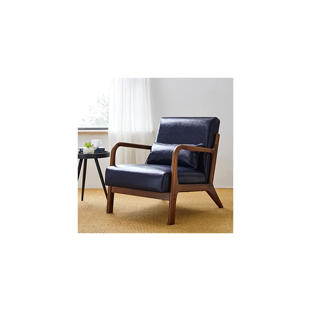 30" H Mid Century Yellowish Brown Accent Armchair, Single Reading Sofa, PU Leather Lounge Chair with Walnut Ruberwood Frame for Livingroom or Office
