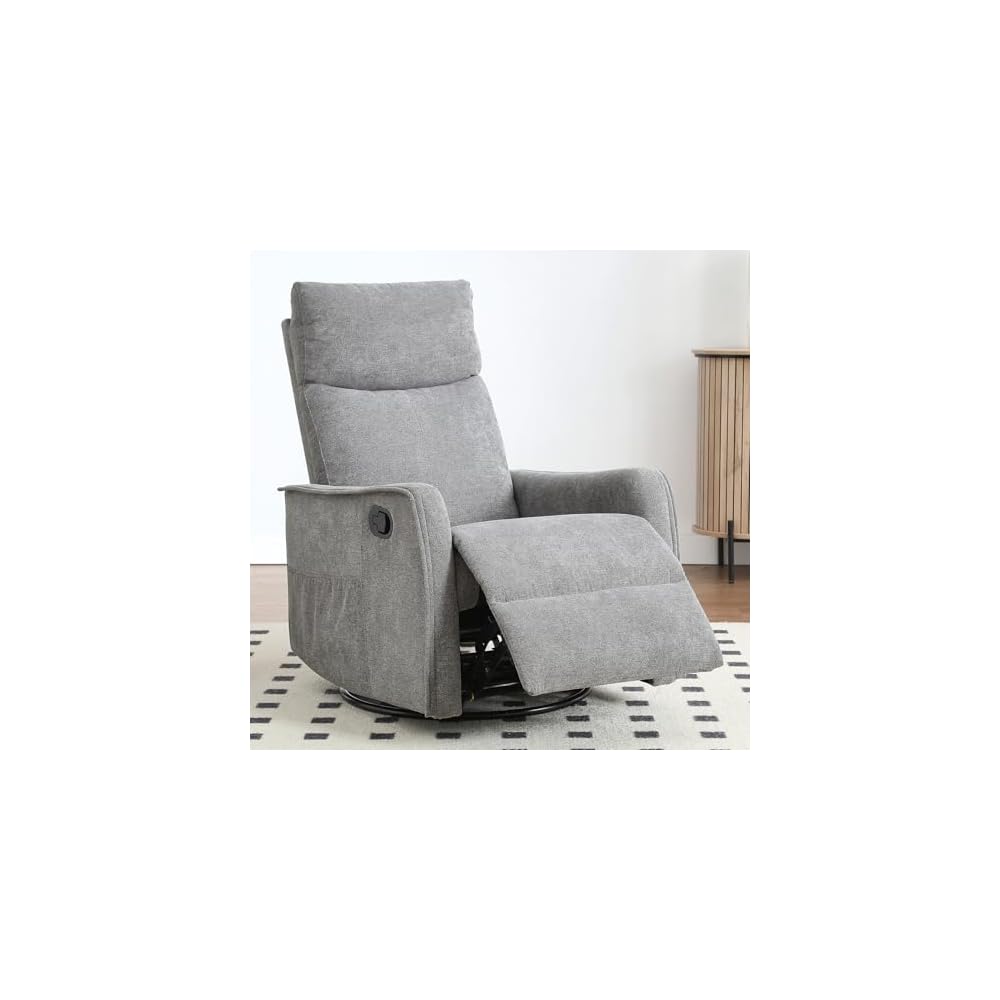 Swivel Rocker Recliner Chair, 360° Swivel Recliner with Heat and Massage, Rocker Recliner Nursery Glider Chair with Side Pockets for Living Room