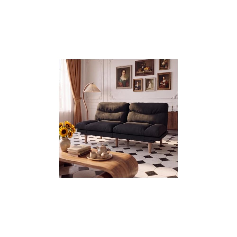 Futon Sofa Bed, 66'' Loveseat with Adjustable Armrest & Backrest