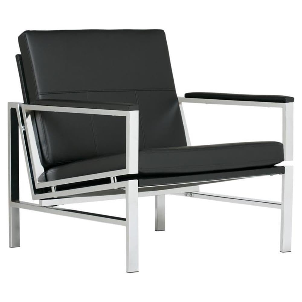 Atlas Modern Accent Chair in Blended Leather, Chrome / Black