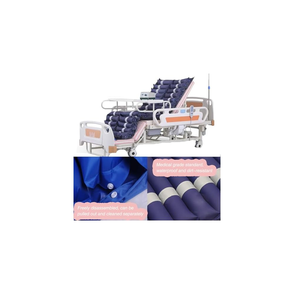 10 Function Electric Medical Beds with Lateral Tilting, Full Electric Hospital Beds for Home use with Air Cushion, IV Pole, Quiet Wheels, Up to 530 LBS