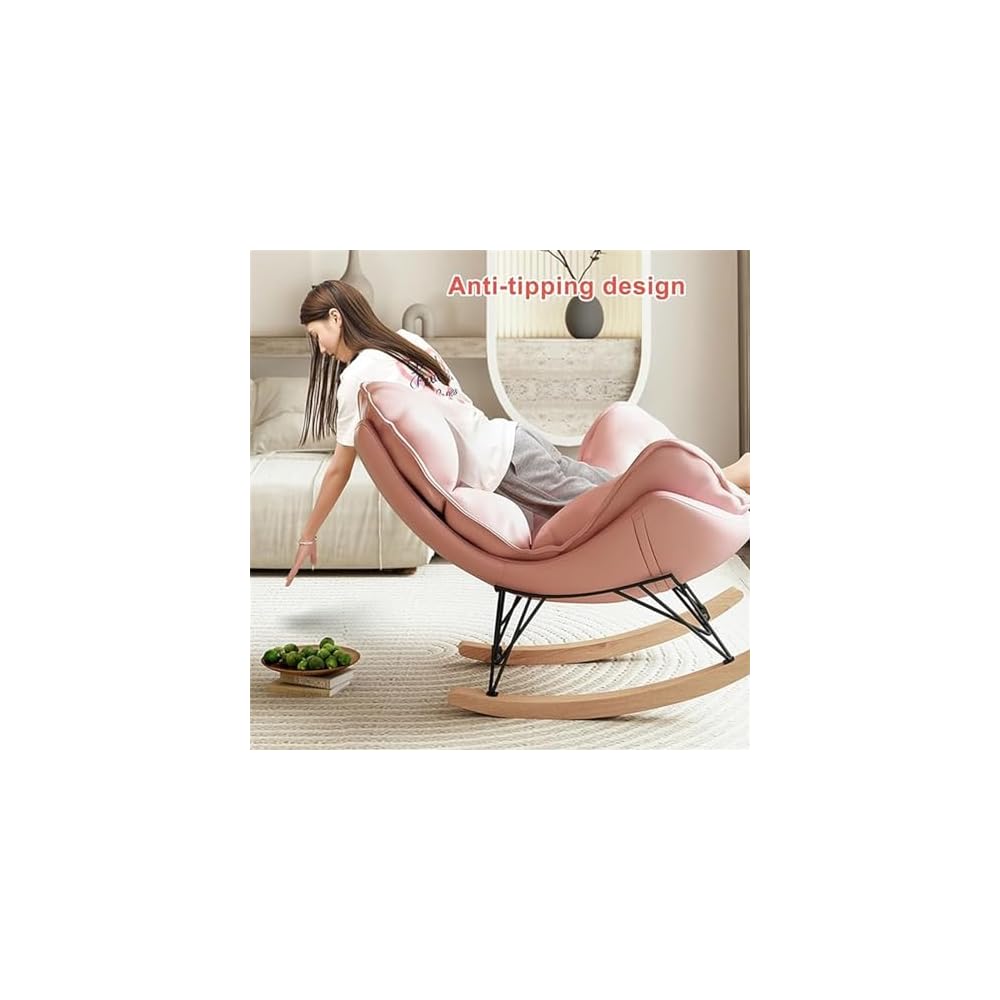 Moderner gepolsterter Relaxsessel mit Ottoman, Schaukelstuhl mit hoher Rückenlehne für Wohn- und Schlafzimmer, bequemer Freizeitsessel (Orange, ohne Fußhocker)
