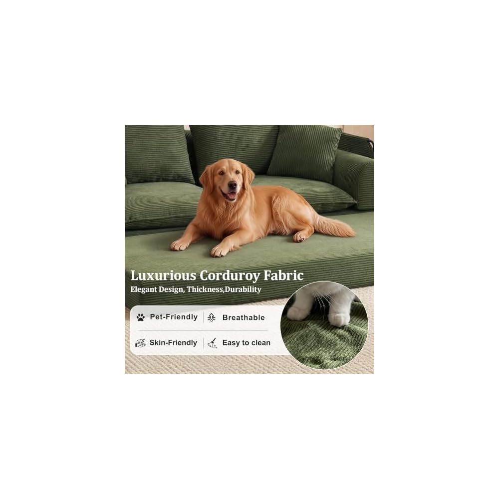 79" Verwandelbares Sofa ohne Armlehnen, grünes Cord-Futonsofa