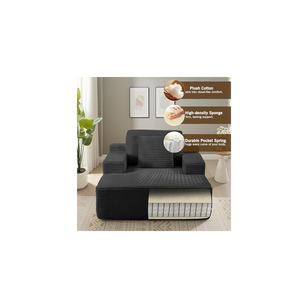 68.5" Oversized Chaise Lounge Chair Indoor Boneless Sofa, Black
