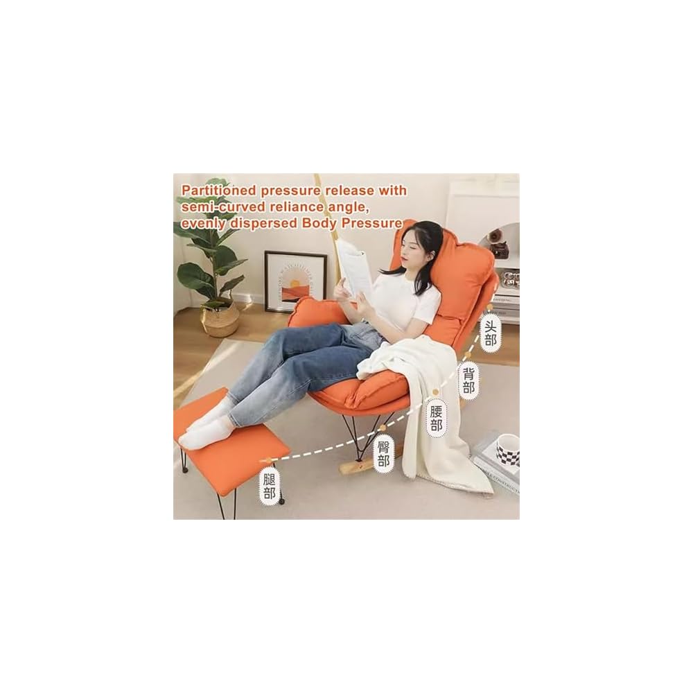 Modern Upholstered Recliner Sofa Chair with Ottoman, High Backrest Rocking Armchair for Living Room & Bedroom, Comfortable Leisure Seat (Orange, No Footstool)