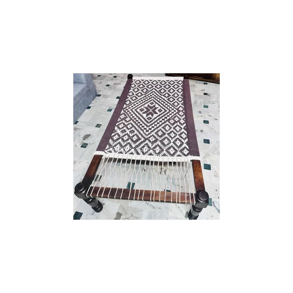 Charpai Tagesbett, traditionelles indisches Charpoy-Tagesbett aus Holz mit Jutegeflecht, Wohndekoration, komfortables indisches Charpai-Bett, handgefertigtes Bett, 3x6 Fuß