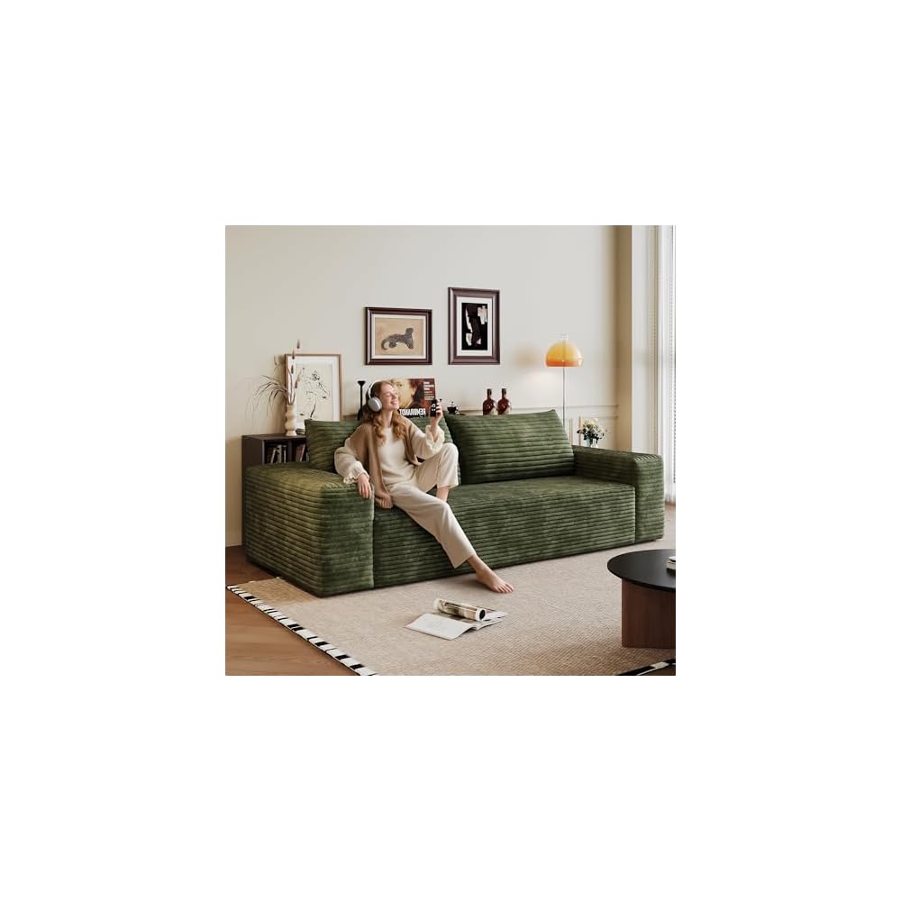 71" Loveseat Sofa in a Box,Plush Corduroy Fabric Deep Seat Couch,No Assembly Required,Space-Saving Design,Comfy Seater Sofa for Living Room, Apartment, Bedroom & Office,Modern,Green