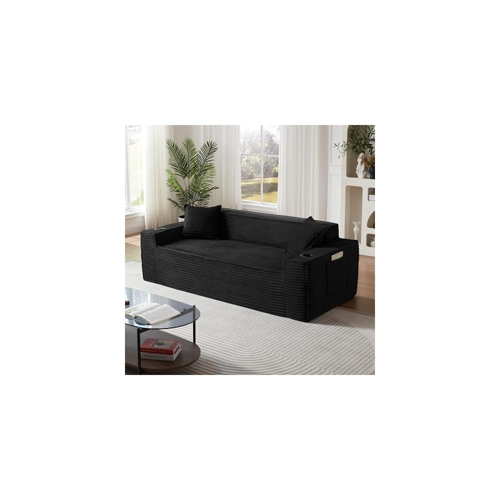 Cloud Loveseat, rahmenloses Sofa in der Box mit Getränkehaltern, modernes Cord-Sofa für das Wohnzimmer, 3-Sitzer-Couch aus hochdichtem Schaumstoff mit Kissen, keine Montage erforderlich