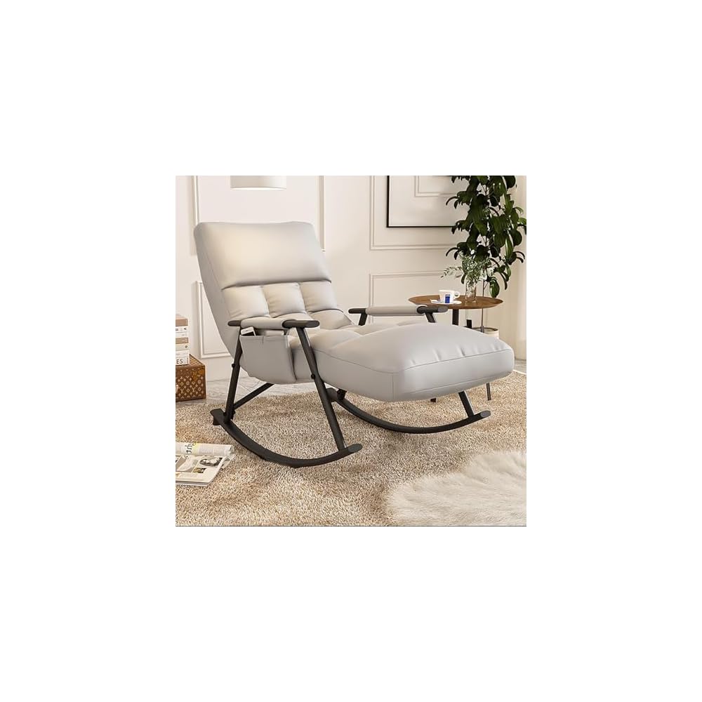 High Back Metal Rocking Chair - Modern Glider Armchair for Living Room & Bedroom, 440Lbs Capacity, Stylish Grey with Black Feet, Comfortable Rocker Chair