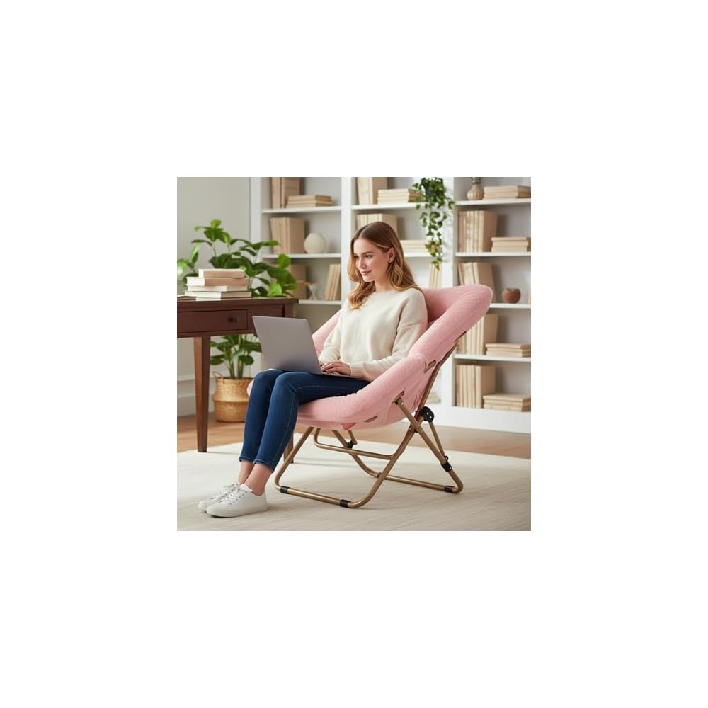 Comfy Folding Saucer Chair for Adults, Moon Chair, Pink