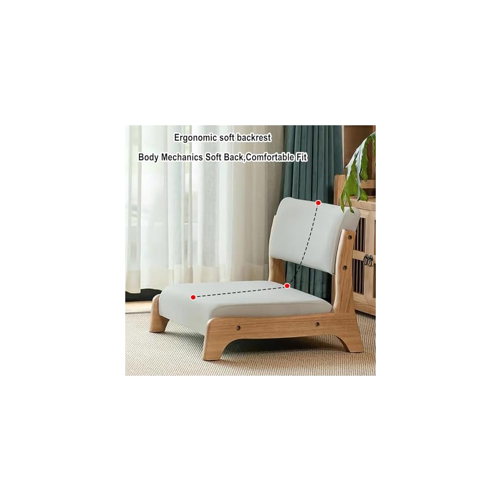 Portable Japanese Floor Chair with Back Support, Soft Cushioned Armless Seat for Living Room, Bedroom, Reading, Bay Window - Ideal Low-Back Design for Comfort and Relaxation